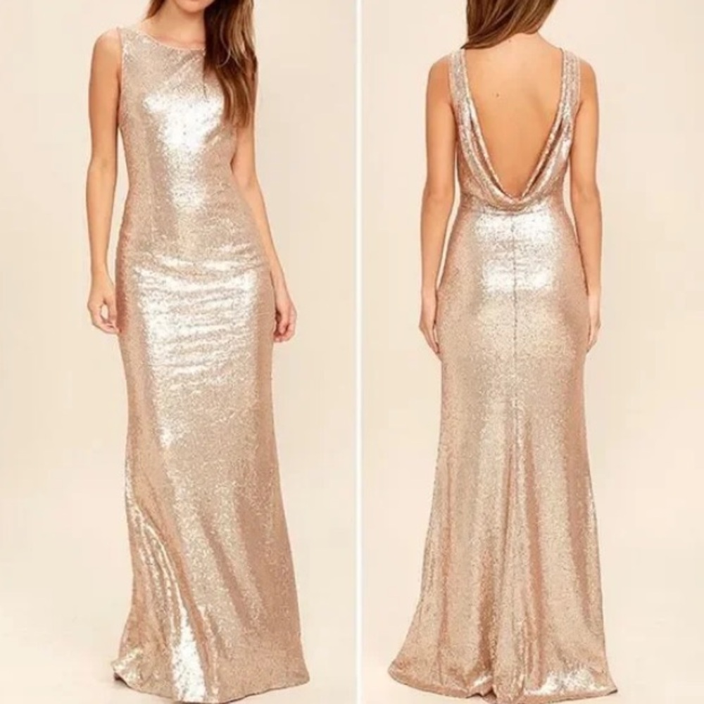 Lulu’s Slink And Wink Matte Gold Sequin Maxi Dress - image 1